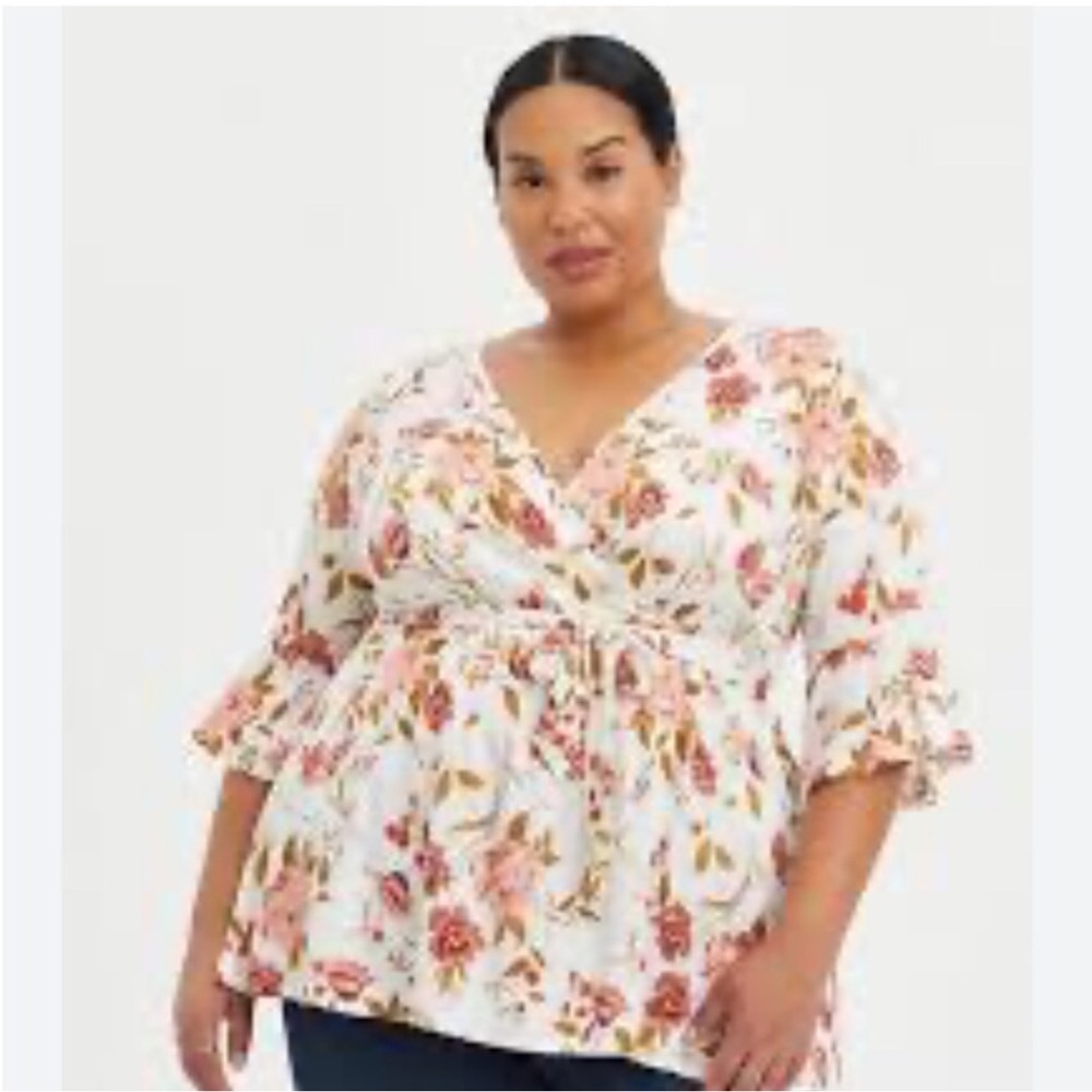 Torrid White Cream Bell Sleeve Wrap Blouse